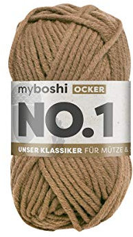 myboshi No.1 Wolle zum Häkeln und Stricken, Schnellstrickgarn, langlebige Mützenwolle, Strickwolle, Häkelwolle, mulesing-frei, 50g, Ll 55m Braun (Ocker) 1 Knäuel