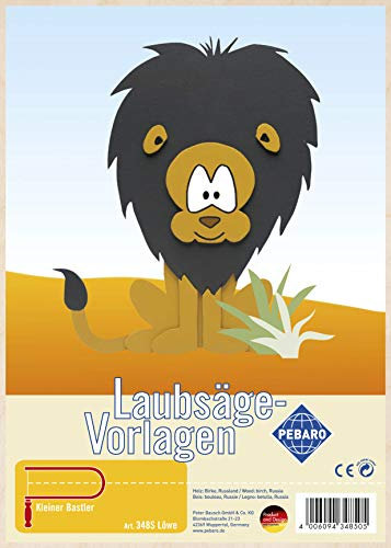 Pebaro 348S Laubsägevorlage Löwe, 3mm Sperrholz DIN A 4, Tier Motiv vorgedruckt, aussägen mit Laubsägebogen, basteln, anmalen, fertig, Laubsägen, Basteln mit Holz, Geschenkidee
