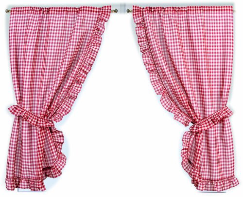 LINDER 0163/6/501 Paire de Bonne Femme Carreaux Torchon Rouge Passe Tringle 75 x 160 cm