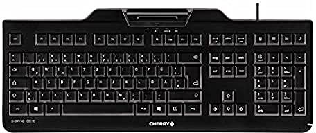 CHERRY KC 1000 SC, Kabelgebundene Security-Tastatur mit integriertem Kartenleser, Belgisches Layout (AZERTY), Plug & Play (USB-A), Flaches Design, Schwarz