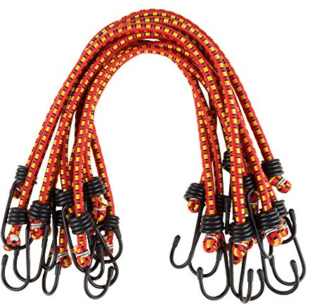 Stalwart 75-CAR1011 18 (Red) Bungee Cords-10-Pack Virgin Rubber Inch Cordage with Heavy-Duty Vinyl-Coated Hooks and Fabric Wrapping | Rubber Cordage Bungees with Heavy Duty Vinyl-Coated Hooks and Fabric Wrapping - Moving Supplies and RV Accessories