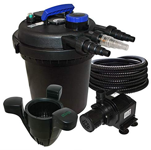 Wiltec Komplettset: CPF-180 Teichdruckfilter bis 6000 L mit 11 Watt UV-C Teichklärer, HJ-5000 ECO Teichpumpe 4000l/h 65W, 25m Teichschlauch 25 mm (1), SK-40 Skimmer mit Pumpe 3000l/h 60W
