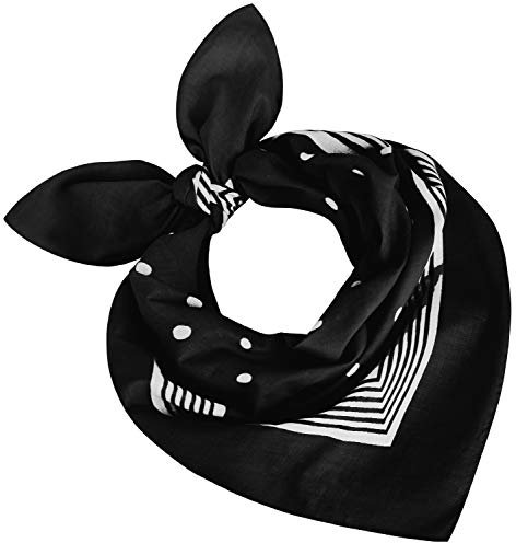 Tobeni 000803 Damen Herren Nickituch Kopftuch Bandana Halstuch Punkte Baumwolle Unisex Farbe Schwarz Grösse 55 cm x 55 cm
