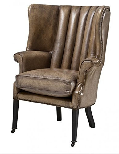 Casa Padrino Luxus Echtleder Ohrensessel Elegance Chesterfield Vintage Olive - Sessel mit echtem Leder