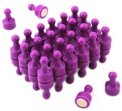 Purple Skittle Magnet for Fridge, Office, Whiteboard, Noticeboard, Filing Cabinet - 12mm dia x 21mm tall - Pack of 48