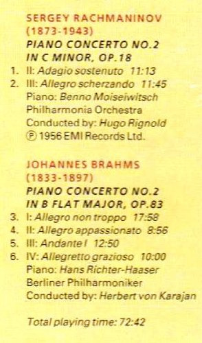 The Great Piano Concertos CD2 Rachmaninov No2. 2nd & 3rd Movments, Brahms No2 *See Picture for list/times