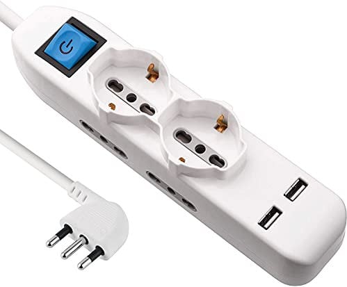 Electraline 62087 Multipresa 6 posti 2 polivalenti (schuko 4 bivalenti (10/16A) 2 Prese USB-Cavo 1,5 m Bianco