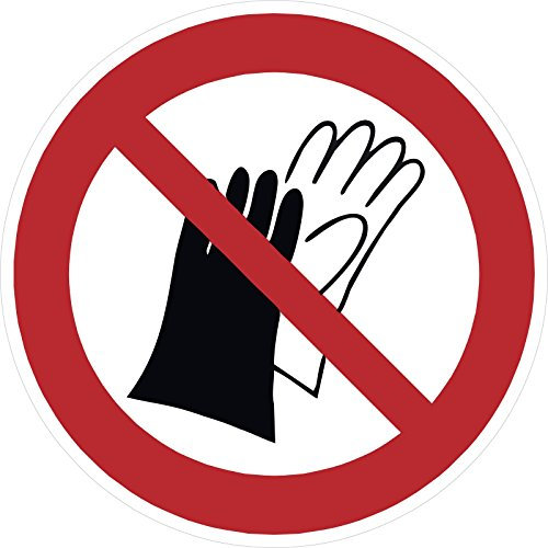 Aufkleber ASR-A1-3 (DIN EN ISO 7010) P028 Benutzen von Handschuhen verboten 5 x 5 cm 20 Stück