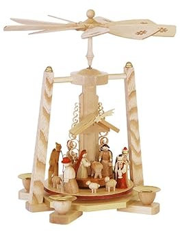 Richard Glässer Seiffen Weihnachtspyramide Christi Geburt, 27 cm hoch, original Erzgebirge