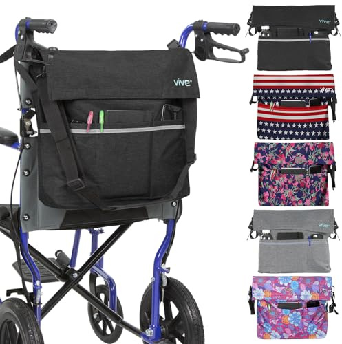 Vive XL Wheelchair Accessories Bag - Waterproof, Scratch-Resistant, Double-Stitched, Machine Washable for Adults, Seniors, 15 Colors - Storage Walker Backpack to Hang on Back