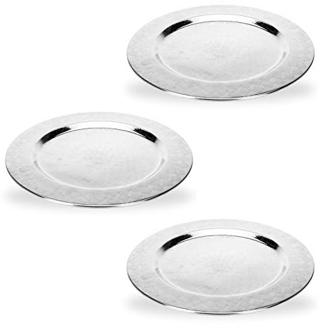 3er-Set Platzteller Edelstahl Ø 35 cm silberner Dekoteller Weihnachten Servierteller rund Dekoplatte Metallteller Deko Unterteller Silber Deko Teller Silberteller für Kerzen Edelstahl Platzteller