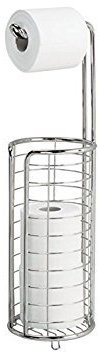mDesign Free Standing Toilet Roll Holder - No Drilling Required - Steel Frame Toilet Roll Stand for the Bathrrom - Toilet Roll Storage for 3 Rolls with 1 Roll on the Hanger - Polished Stainless Steel