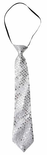 P'tit Clown - 60241 - Pailletten-Krawatte mit glänzendem Gummiband - Glitter Tie - Kostümzubehör - Perfekt für Karneval, Kostümpartys, Themenpartys, Silvester - Erwachsene - Silber