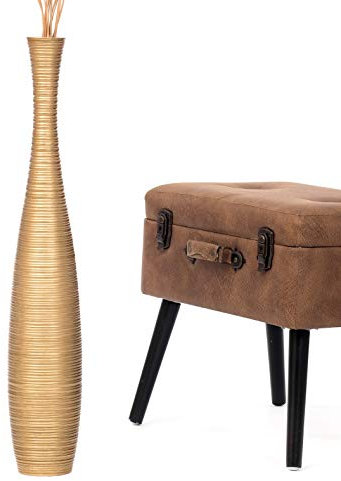 Leewadee Große Deko Bodenvase Für Dekozweige, Hohe Standvase Für Pampasgras, Design Holzvase, 70 cm, Gold