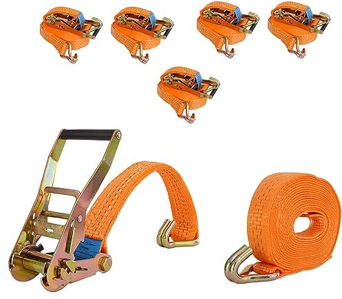 TRUTZHOLM 5x Spanngurt mit Ratsche Zurrgurt 6m 3000kg 3to 2-tlg. 35mm TÜV / GS orange