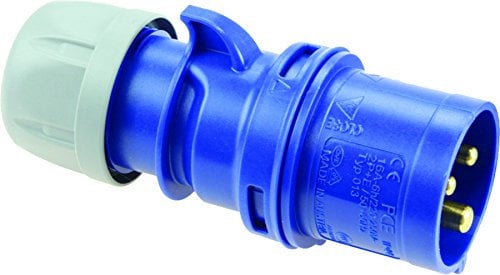 PCE 013-6 Fiche CEE Bleue 16A 3P 6H Shark | 200-250V | IP44/IP54 protégé Contre Les Projections d'eau | PA6 boîtier Plastique | Connexion par bornes à vis | CEE Plug I Fiche pour Caravane