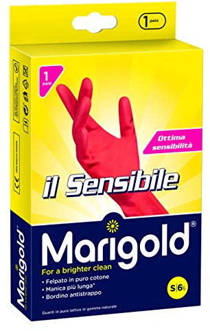 Vileda Marigold Il Sensibile 145677 Guanto, Minimo Spessore, Felpato in Puro Cotone, Manica Lunga con Bordino Frenagocce Antistrappo, S