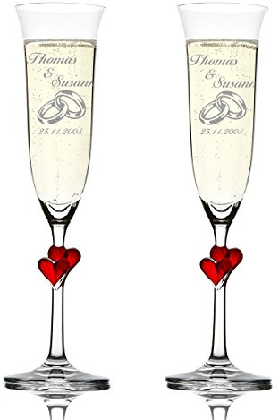 polar-effekt 2 Sektgläser mit Gravur - personalisierte Hochzeitsgeschenke für Brautpaar - Champagner Gläser für Brauttisch - Kelchglas Kristallgläser 175 ml