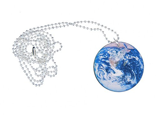 Miniblings Planeten Kette Erde Halskette 80cm Welt Sonnensystem blauer Planet - Handmade Modeschmuck - Kugelkette versilbert