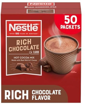 Hot Chocolate Mix, Rich Chocolate, .71 oz, 50/BX | Hot cocoa beverage mix; just add hot water; individually portioned packets; ideal for offices, hopitality and breakrooms