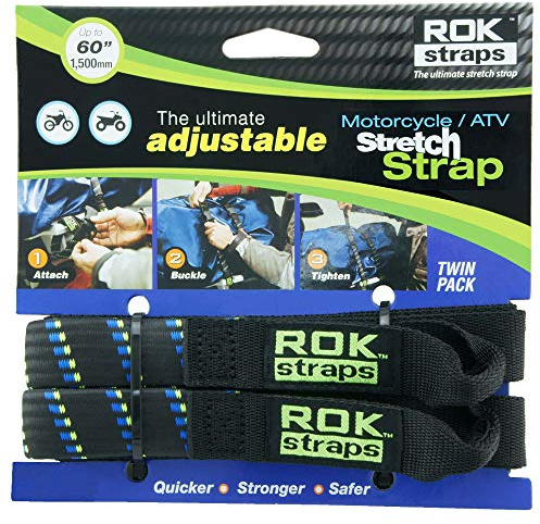 ROK Straps Motorcycle Adjustable Luggage Strap 25mm - 18- 60 (Twin Pack) Black/Blue/Green ROK001