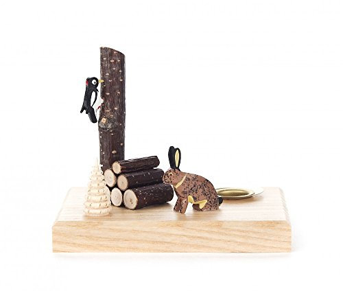 Dregeno Erzgebirge - Kerzenhalter mit Hase und Specht - 8cm