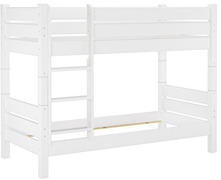 Erst-Holz Kiefer-Stockbett massiv weiß 90x200 Etagenbett teilbar Hochbett ohne Rollrost 60.16-09WT80oR
