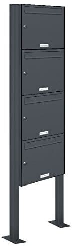 AL Briefkastensysteme 4er Standbriefkasten in Anthrazitgrau RAL 7016 als 4 Fach Briefkastenanlage DIN A4 in Postkasten Briefkasten Design modern