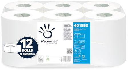 Papernet - Mini Jumbo Toilettenpapier 401850, 6 Rollen aus reiner Zellulose je 169,89 m, 2 Lagen, 3.342 Dienste von 9x30,5 cm