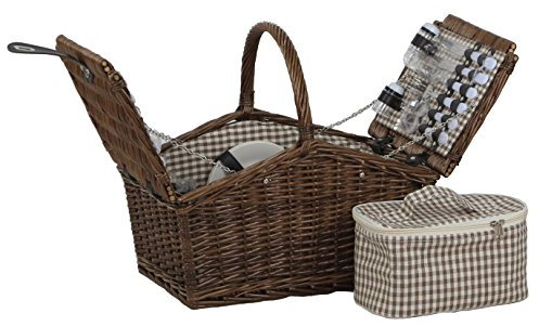 DVier Picknickkorb weide braun f. 4 Personen m. Henkel inkl. Thermotasche