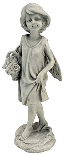 Design Toscano SH9403614 Statuetta Fata del Giardino di Rose con Cesto, Multicolore, 7.5x10x25.5 cm