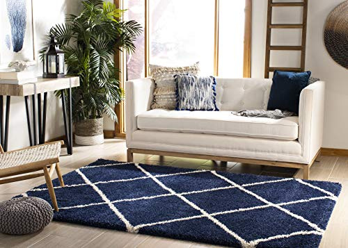 SAFAVIEH Hudson Shag Rug 4x6, Plush Trellis Navy & Ivory SGH281C