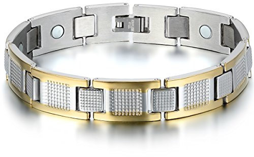 JewelryWe Schmuck Herren Magnet Armband, Klassiker I Quadrat Link Magnetarmband Armreif, Edelstahl, Gold Silber