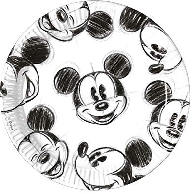 Procos 25 Assiettes en Carton Noir et Blanc Mickey 23 cm