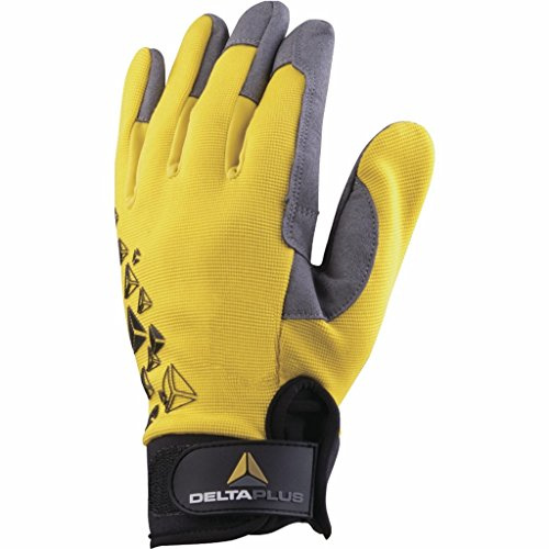 Deltaplus VV901JA09 Handschuh Mit Handinnenfläche Aus Kunstleder - Handrücken Polyester / Elasthan, Gelb-Grau-Schwarz, Größe 09