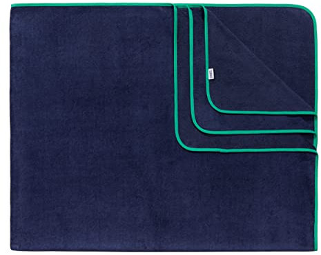 Sowel® Strandtuch XXL, 200x160 cm, Partner und Familien Badetuch, Groß, 100% Bio-Baumwolle, Flauschig, Frottee, Velours, Damen und Herren, Navy/Grün