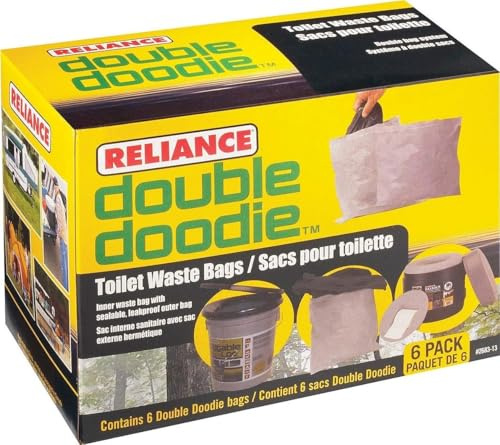 Reliance Products Double Doodie | Portable Toilet Waste Bags | No Gel | 6 Pack, Black, (2683-13)