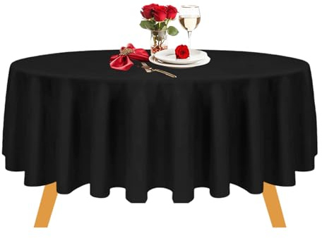 Trimmen Shop schwarz Runde Tischdecke mit Leinen Bankett Poly Nahtlose Tischdecke für Restaurants und Weihnachtsfeier, Hochzeit, 132 Zoll