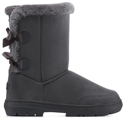 Holly Women’s Classic Waterproof Faux Fur Lined Winter Ankle Boots - Pom-Pom & Bow Detail - Warm, Non Slip Rubber Sole Snow & Casual Cold Weather Footwear - Brown - UK10/EU43