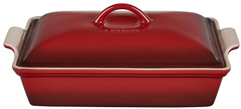 Le Creuset Stoneware Heritage Covered Rectangular Casserole, 4 qt. (12 x 9), Cerise