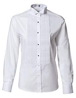 Damen Plissee Wing Collar Smoking Shirt, Weiß, 44