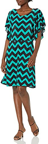 Star Vixen Women's Angel Sleeve Skater Dress, Jade/Black Chevron, Small