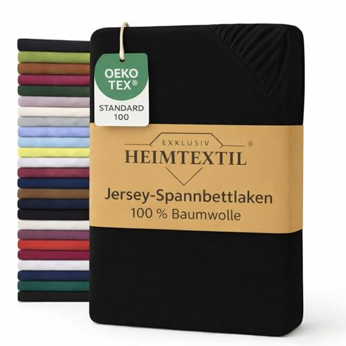 EXKLUSIV HEIMTEXTIL Jersey Spannbettlaken 90 x 200 cm Schwarz 100% Baumwolle Öko - Tex Zertifiziert Bed-Sheet Bettlaken Spannbetttuch