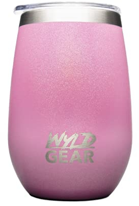 Wyld Gear Wyld Wine 12 oz (354 ml), 2 Deckel, Pink Rainbow - Inklusive Sip Lid (Flip Deckel), Straw Lid (Flip Deckel mit Trinkhalmloch) & Edelstahl-Trinkhalm | Isolierbecher | BPA-frei