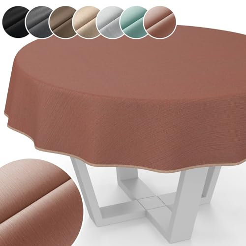 Tischdecke Mila Stoff abwaschbar Tischtuch Tafeldecke Jacquard Teflon beschichtet pflegeleicht Lotuseffekt schmutz- & wasserabweisend Uni Leinenoptik Rund 100cm mit Saum (Eingefasst) Rot