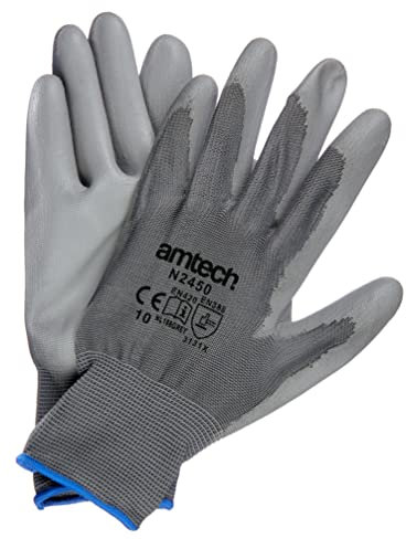 Amtech N2450 XL (Size 10) Light duty polyurethane-coated work gloves - grey