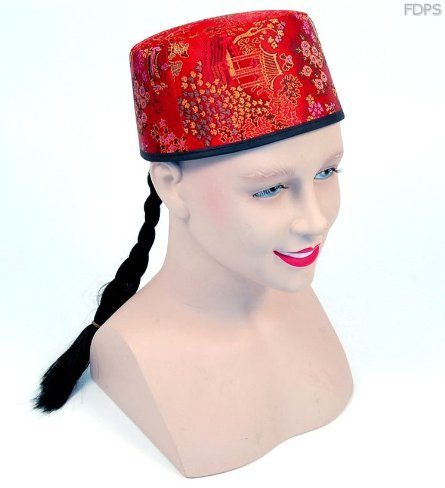 Tissu Chinois Mandarin Bonnet en rouge avec Natte (FDPS)