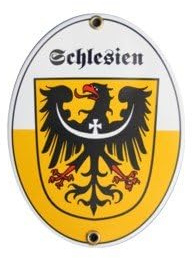 Schlesien Emaille Schild Schlesien 11,5 x 15 cm Emailschild Oval.