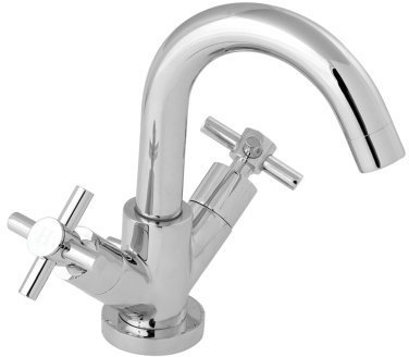 Deva MOT113 Motif Mono Basin Mixer Tap In Chrome With Press Top Waste - Modern Bathroom Swivel Spout - Dual Hot & Cold Star Cross Handles Toilet Sink Faucet Taps Silver – 12 Year Warranty