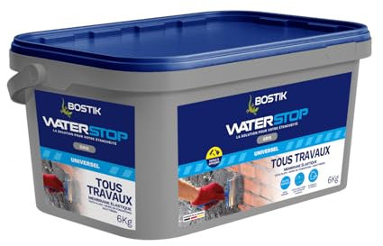 Bostik Waterstop - Membrane d'Étanchéité Toiture, Gouttières et Murs - Réparation Fuites, Infiltrations & Fissures - Résistant UV & Intempéries - Gris - Seau 6 kg